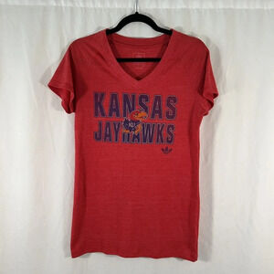 Kansas Jayhawks adidas Shirt Women's Large Red Vneck Short Sleeve Top